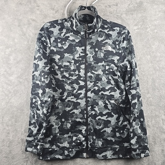 The North Face Full Zip Jacket Womens Size Medium Gray Camo Softshell Hiking - Picture 1 of 9